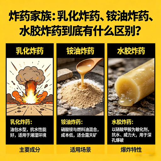 海盐炸药家族：乳化炸药、铵油炸药、水胶炸药到底有什么区别？